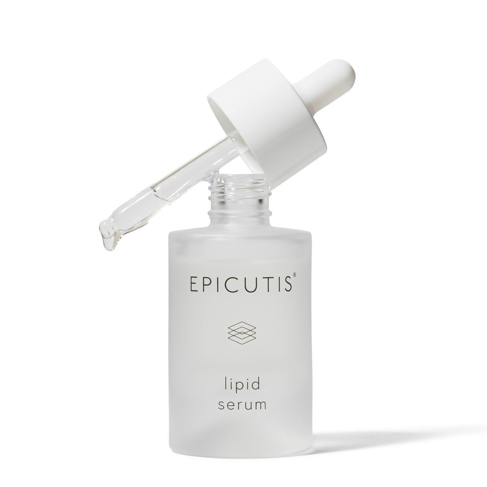 Epicutis lipid serum bottle with dropper on a white background