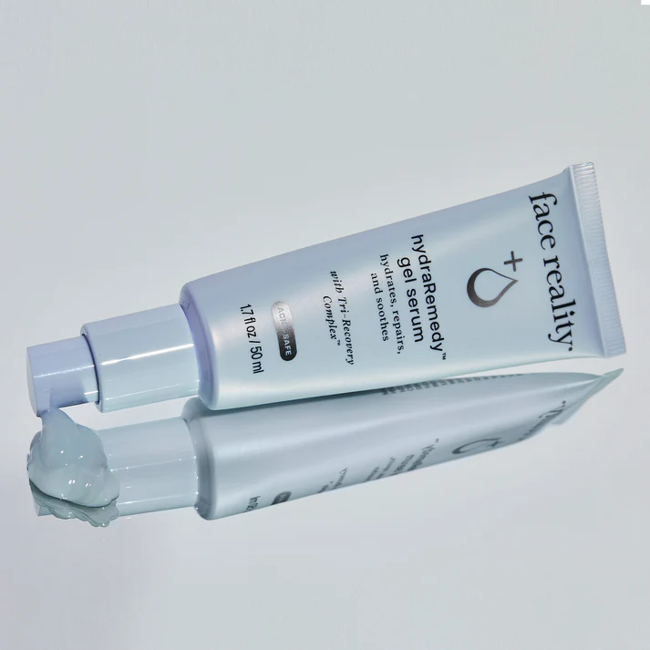 Tube of face reality skincare product on a light gray background