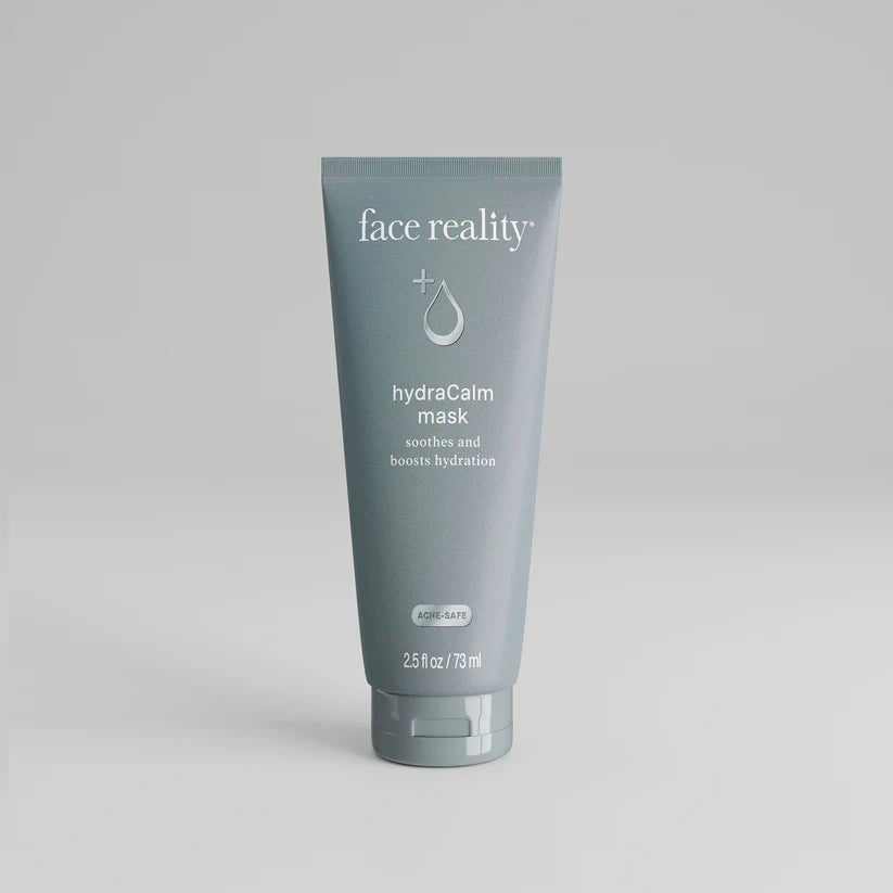 Tube of face reality hydraCalm mask on a gray background