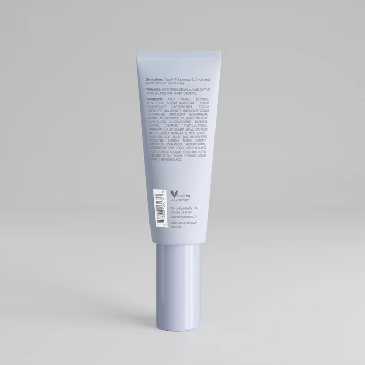 Skincare tube with label on a gray background