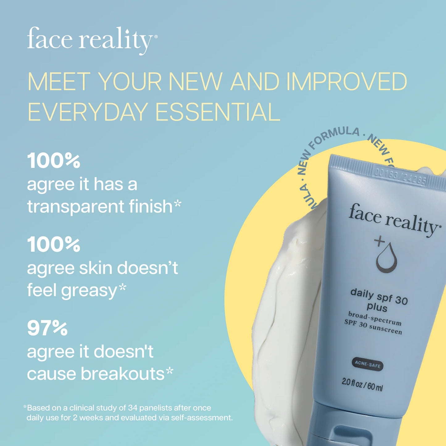 Advertisement for 'face reality' sunscreen with product