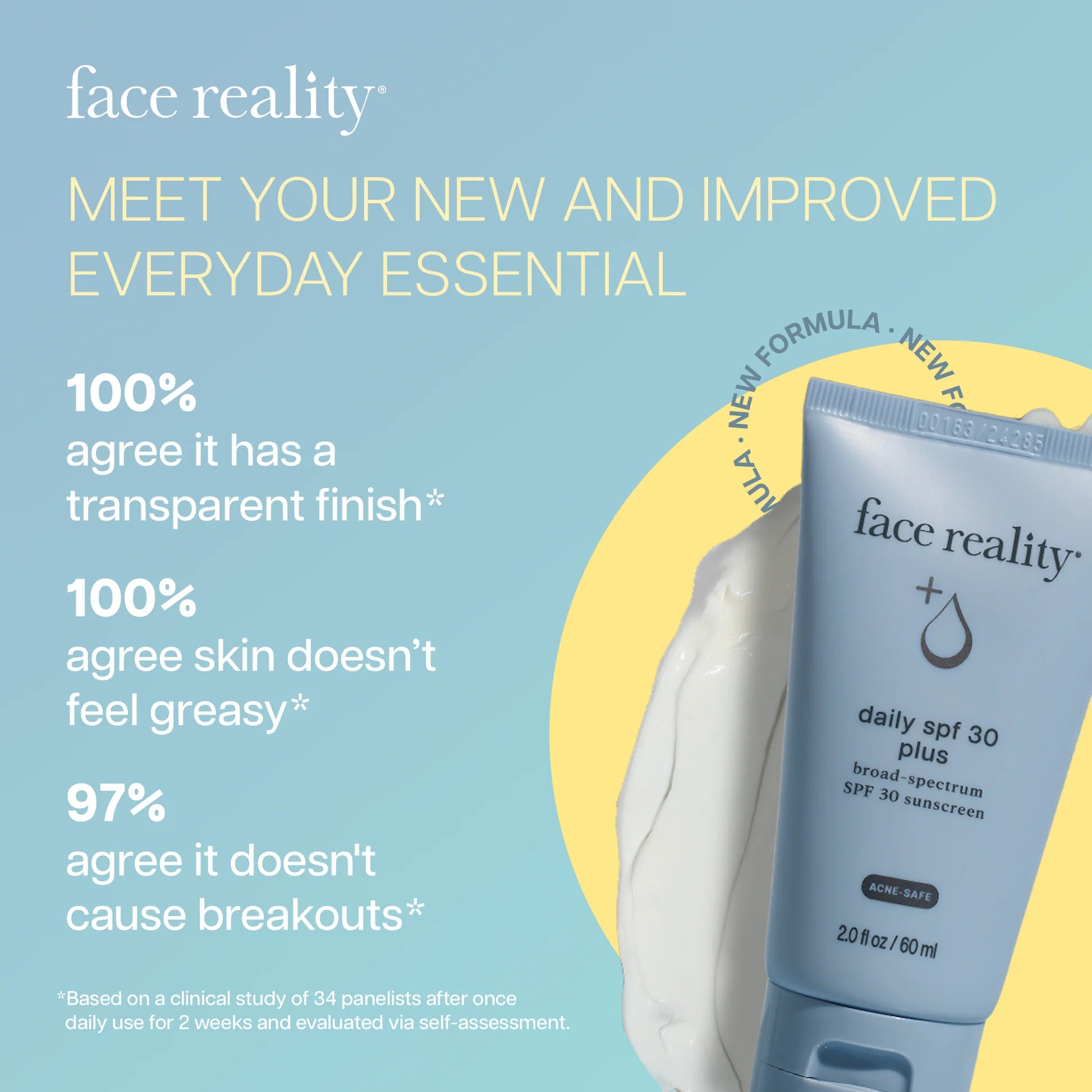 Advertisement for 'face reality' sunscreen with product