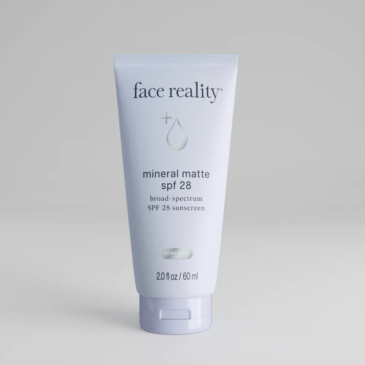 Tube of face reality mineral matte SPF 28 sunscreen