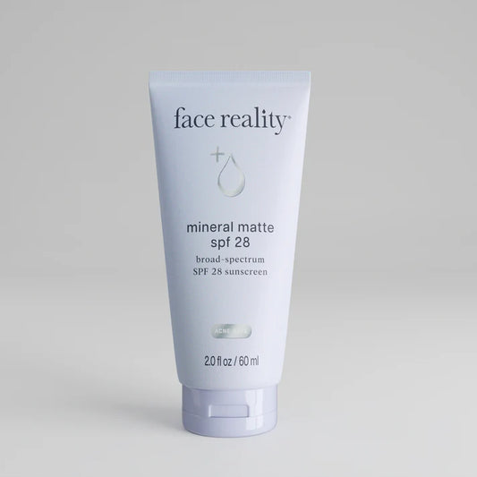 Tube of face reality mineral matte SPF 28 sunscreen