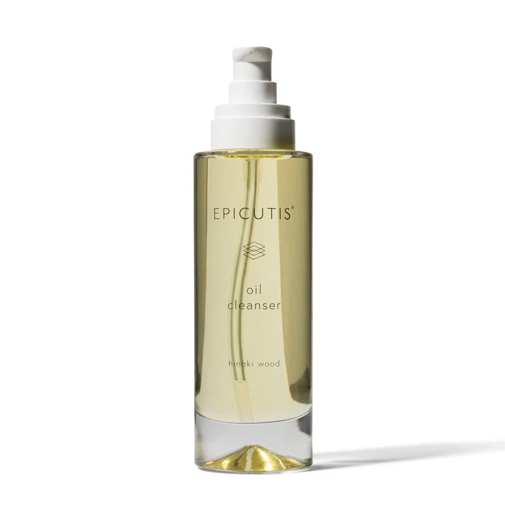 Bottle of Epicutis oil cleanser on a white background